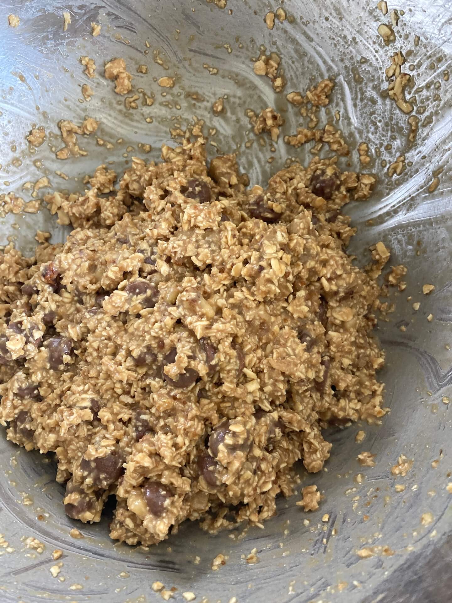 wet ingredients added to chocolate chip cooke recipe