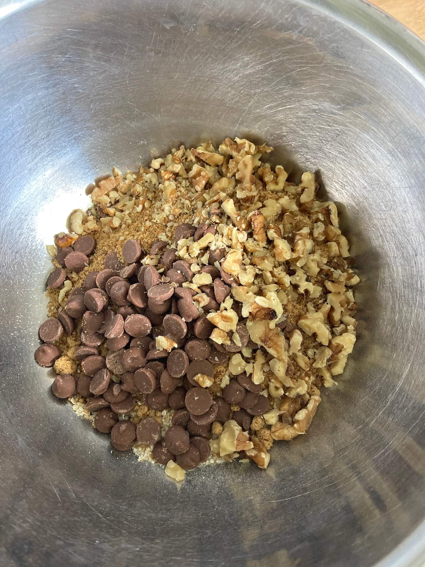 combined dry ingredients for healthy chocolate chip cookies