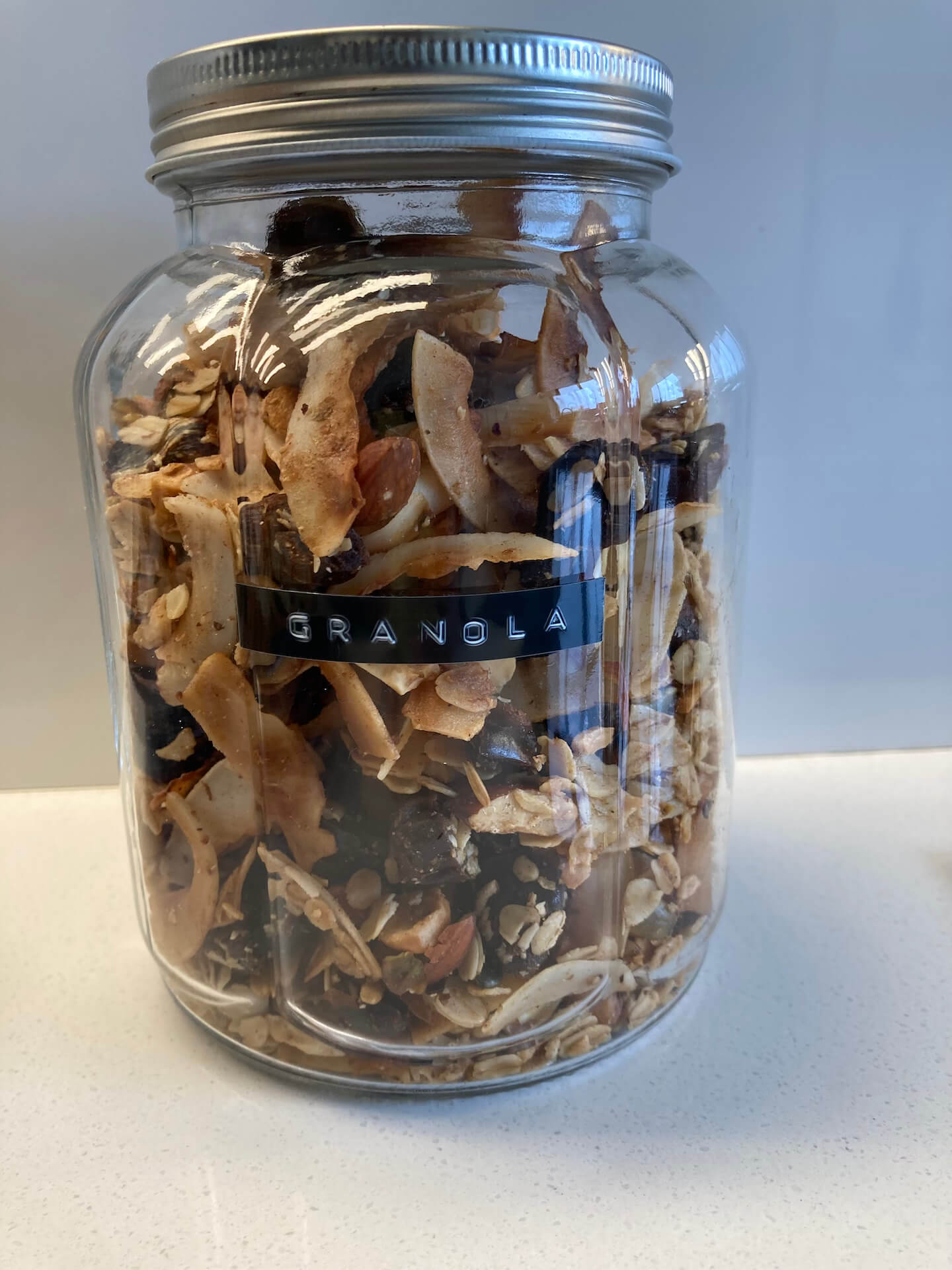 Granola jar with label from demo label maker