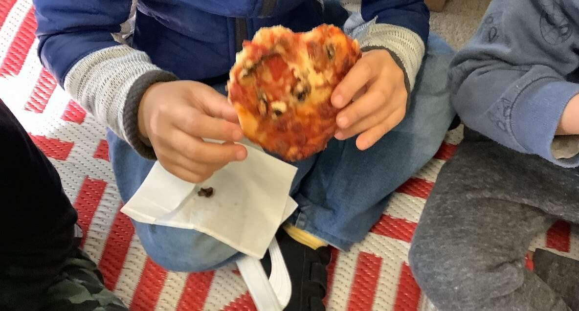 eating pizza