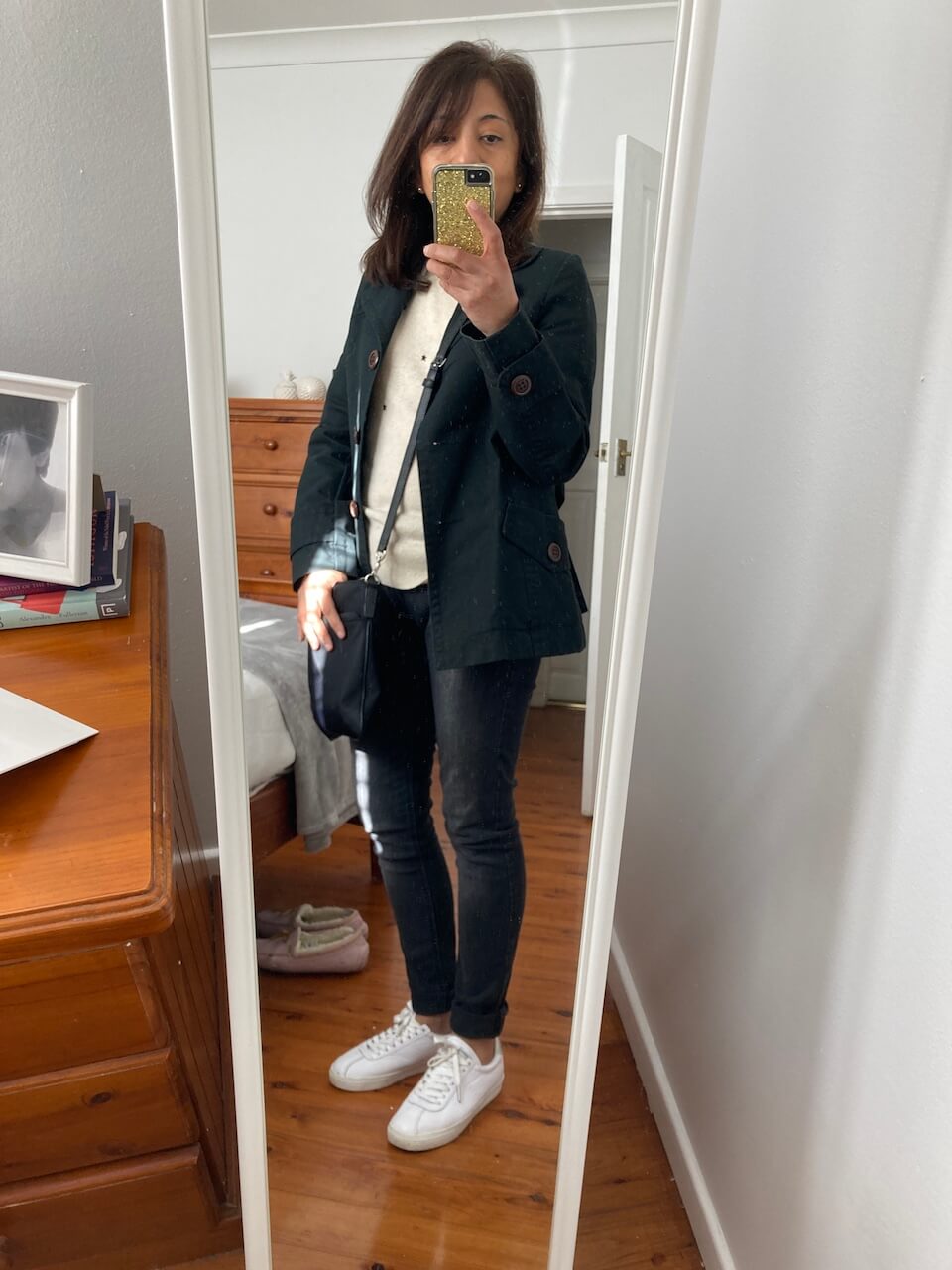 wearing a lightweight jacket for august post