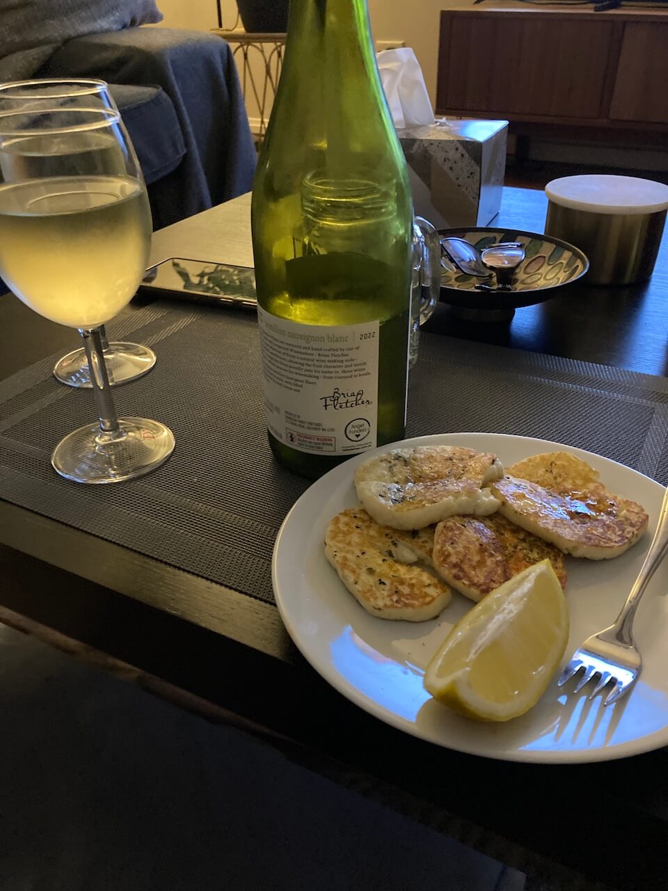 wine and halloumi cheese