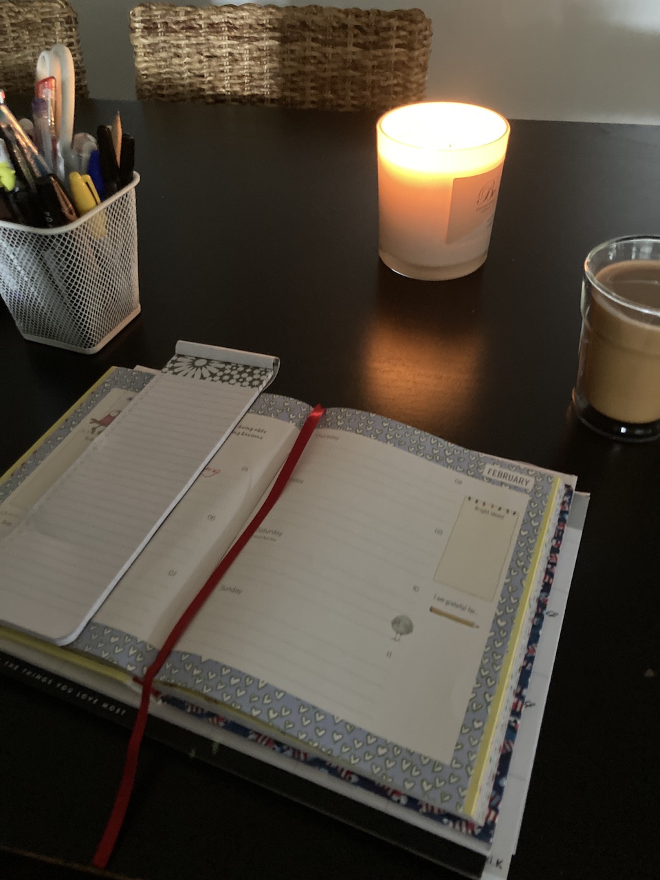 a few favourite things-diary, notepad and a candle.