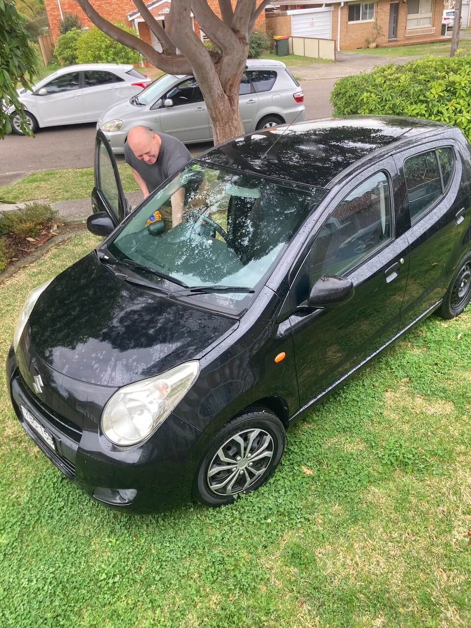 cleaning the car