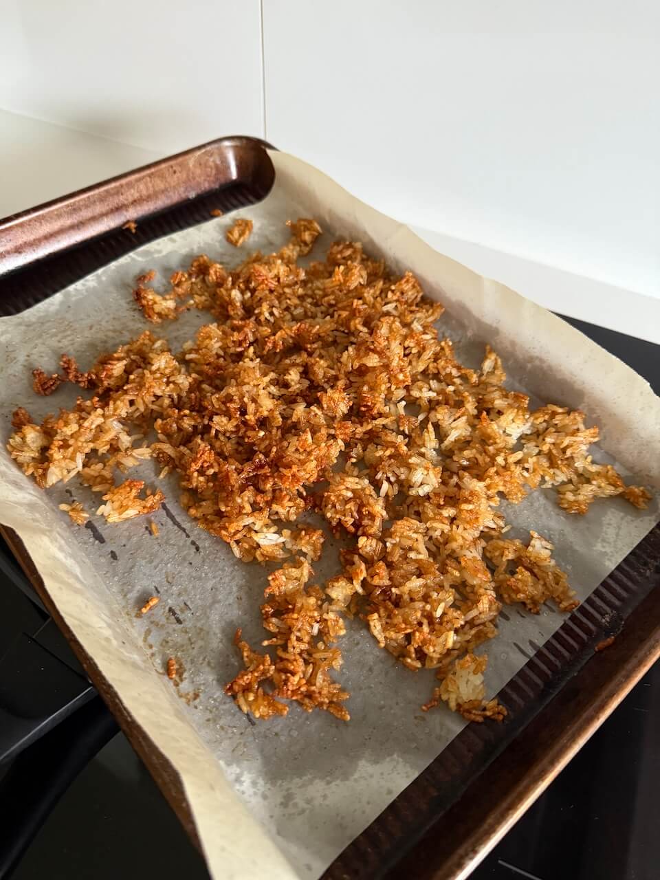Crispy Rice Tuna Avocado Bowl-crispy rice on tray