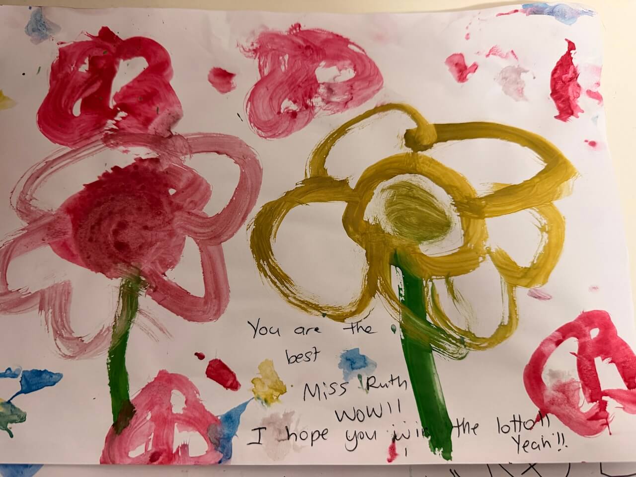 preschool painting with child message and classroom humour
