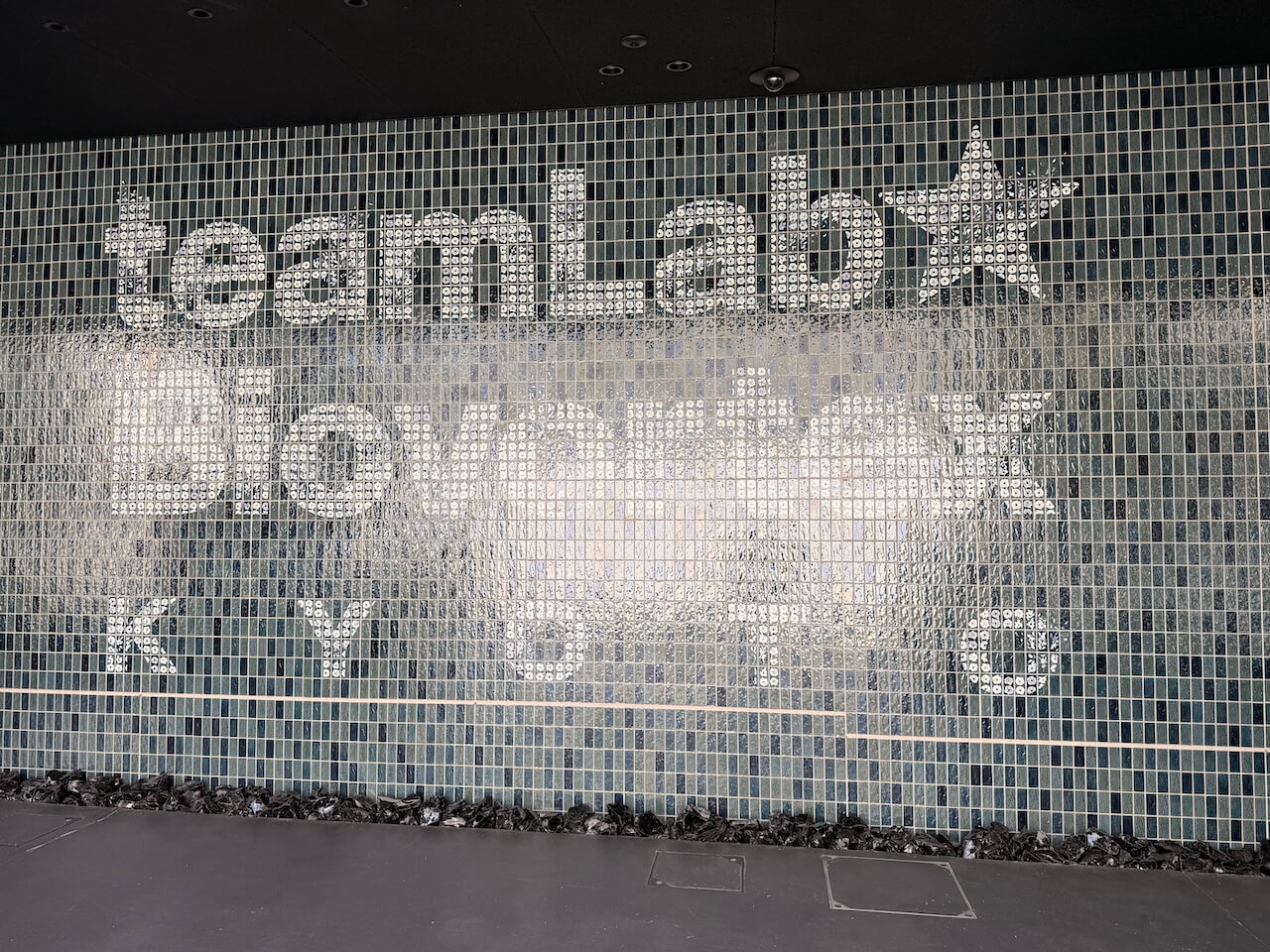 teamLab Biovortex Kyoto entrance sign inside immersive digital art space