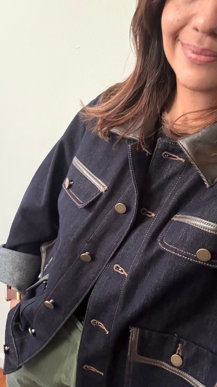 august-whats-up-wednesday Denim jacket with a brown faux-leather collar