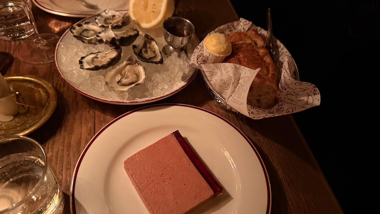 Oysters and duck parfait at Restaurant Hubert